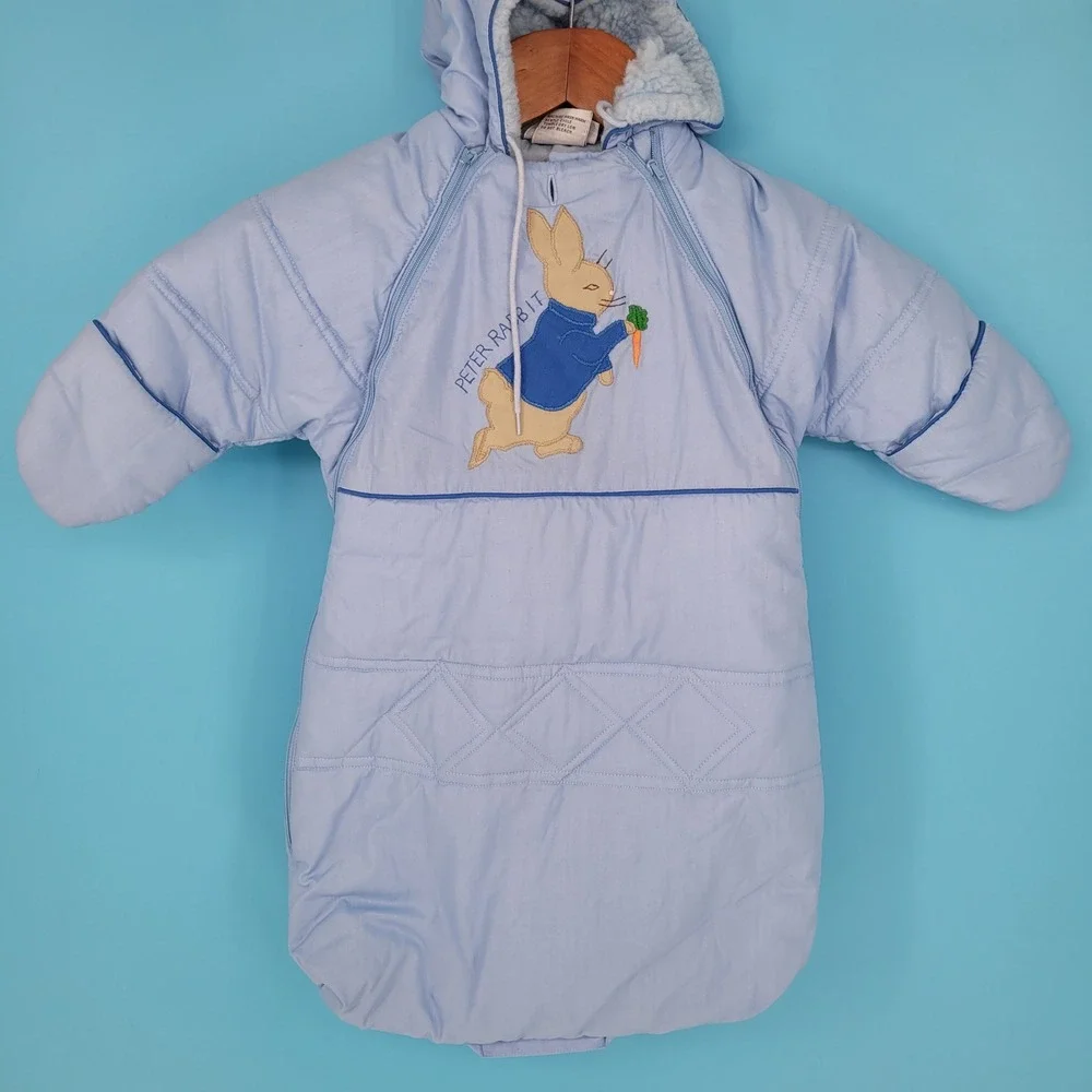 Vintage Beatrix Potter Quiltex Baby Bunting Bag Peter Rabbit Sleep Sack Blue OS